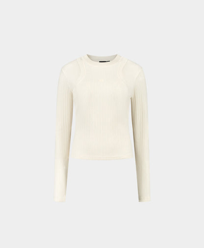 Beige Rib Overlayer Top