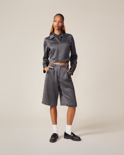 Black Oyster Satin Washed Short