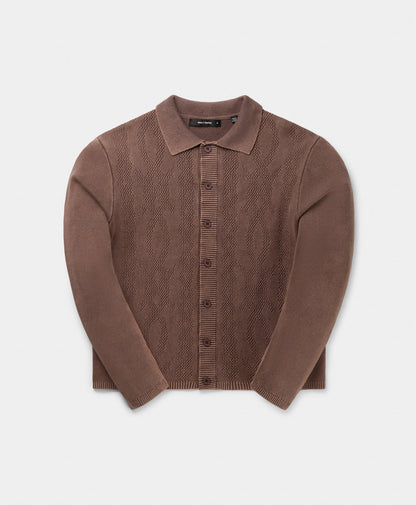 Bordeaux Red Shield Cable Cardigan
