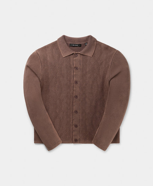 Bordeaux Red Shield Cable Cardigan