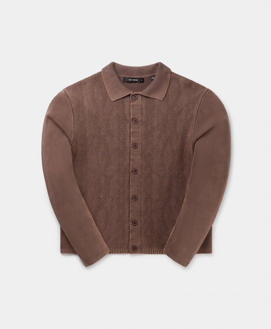 Bordeaux Red Shield Cable Cardigan
