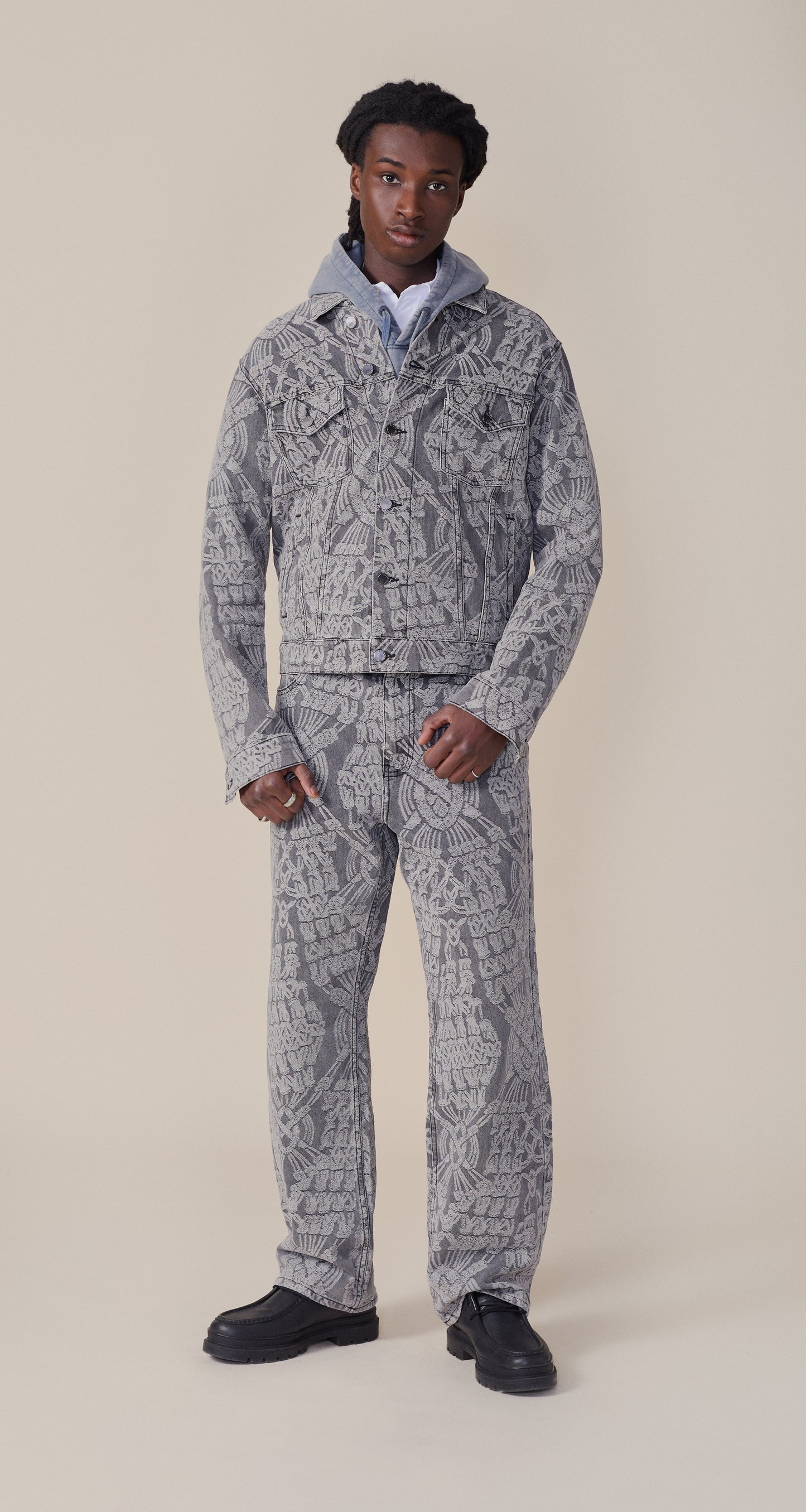 Grey Denim Macrame Jacket