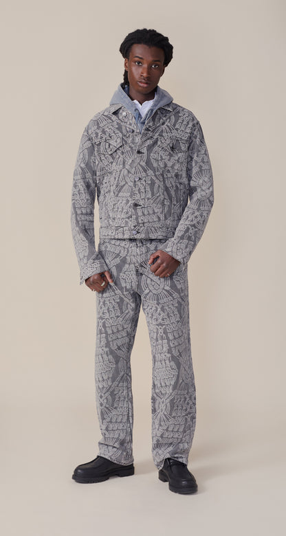Grey Denim Macrame Jacket