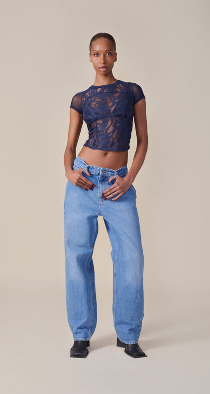 Maritime Blue Lace Top