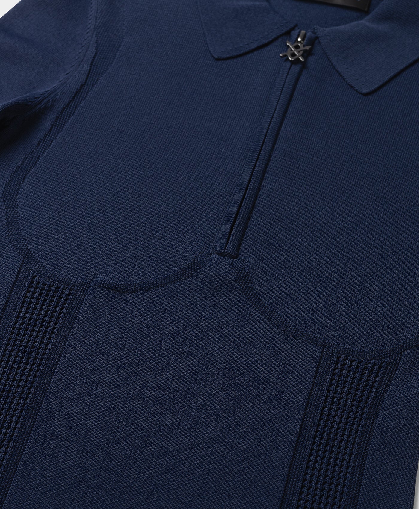 Blue Zip Knit Polo Long sleeve