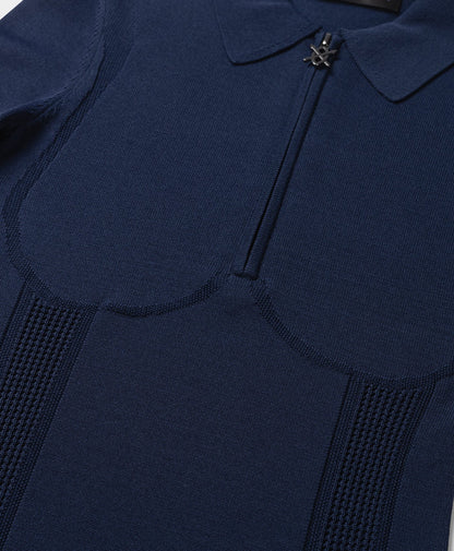 Blue Zip Knit Polo Long sleeve
