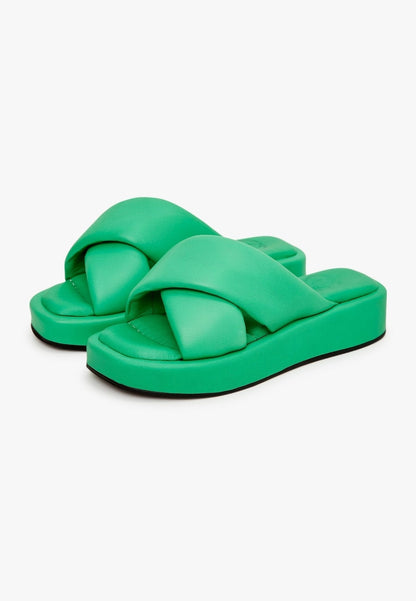 Leather Platform Mule - Green