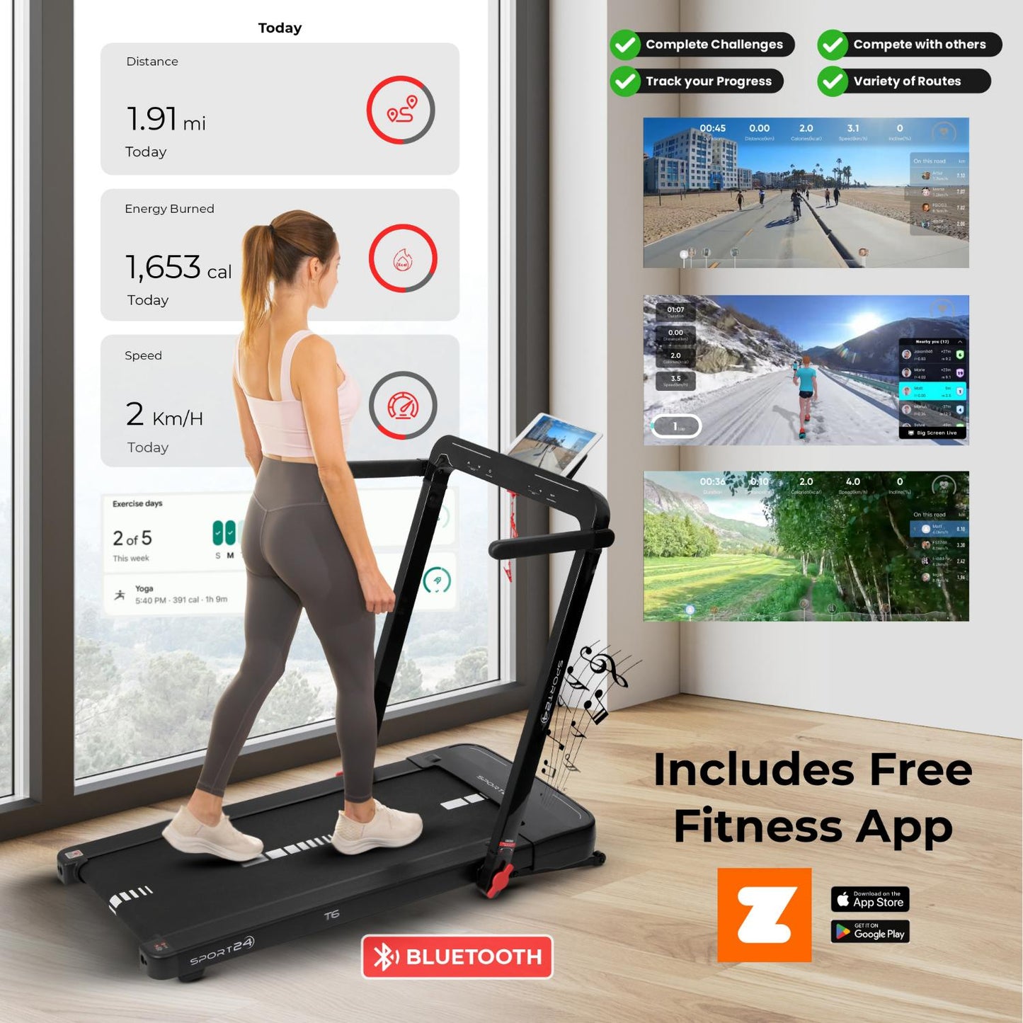 Folding Treadmill | Auto-Incline, Bluetooth, 4.5HP, Warranty