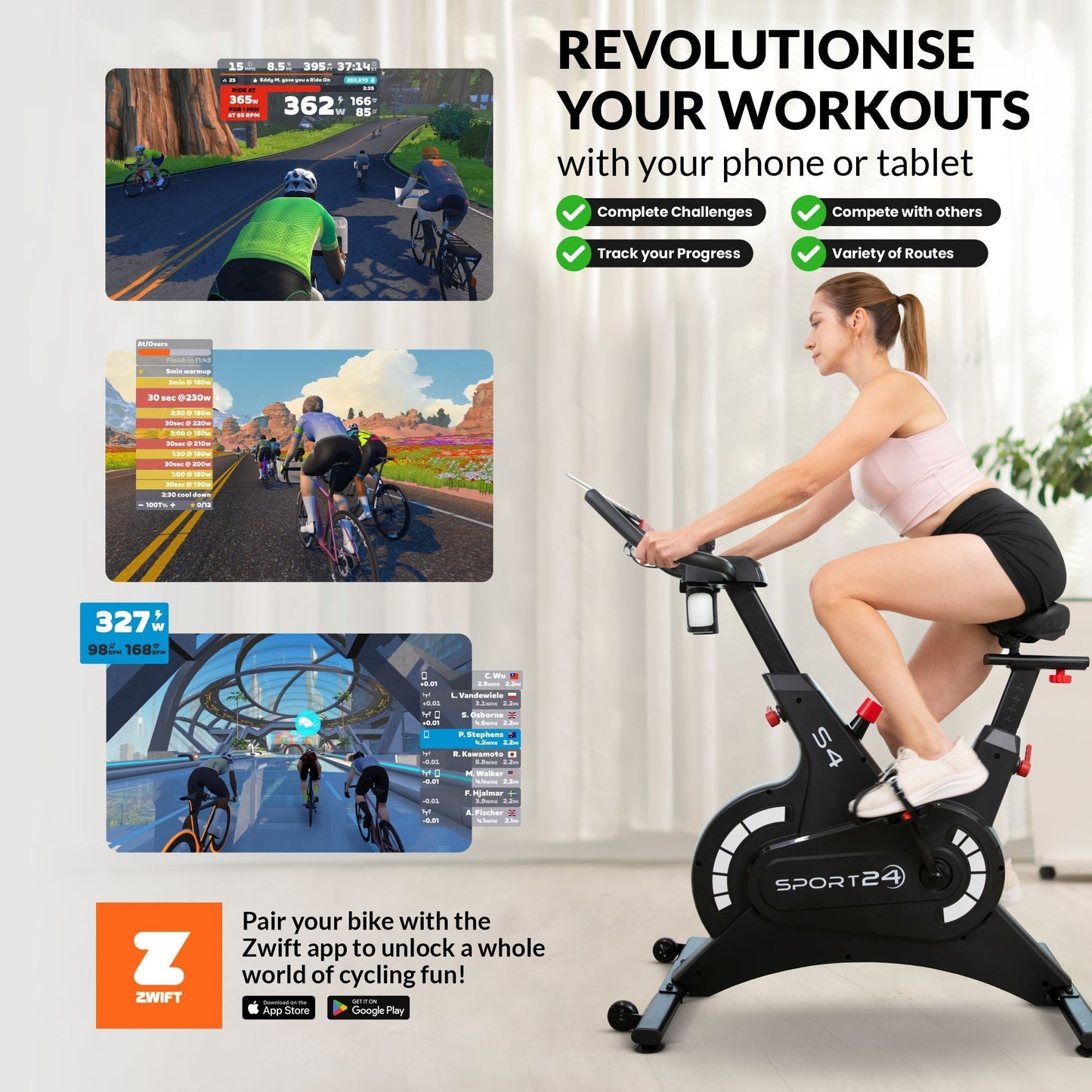 Sport24 Exercise Bike | Upright Spin, LCD, App, 8kg Flywheel