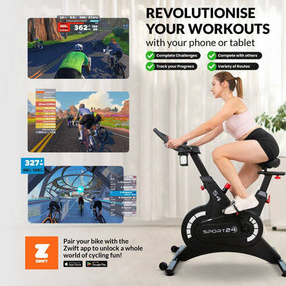 Sport24 Exercise Bike | Upright Spin, LCD, App, 8kg Flywheel