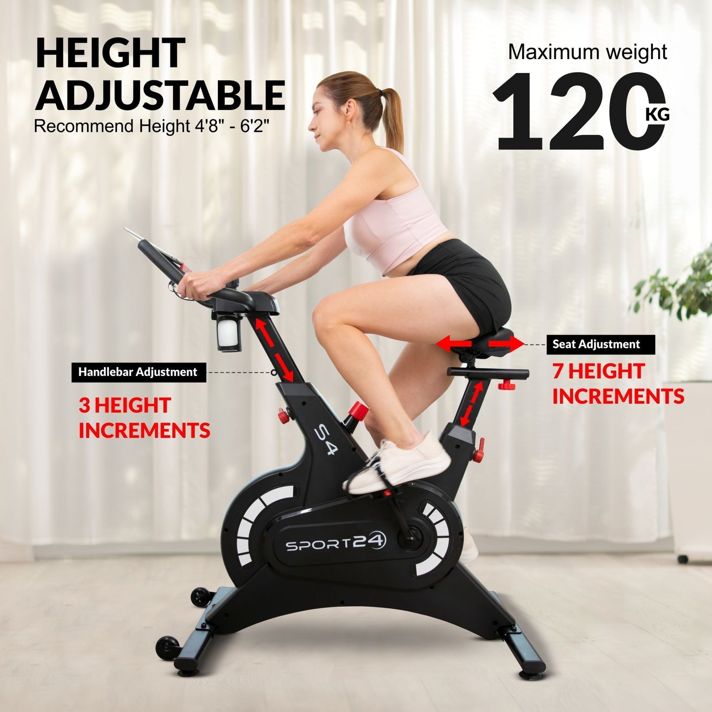Sport24 Exercise Bike | Upright Spin, LCD, App, 8kg Flywheel