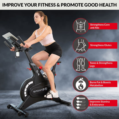 Sport24 Exercise Bike | Upright Spin, LCD, App, 8kg Flywheel
