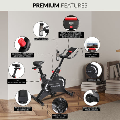 Sport24 Exercise Bike | Upright Spin, LCD, App, 8kg Flywheel